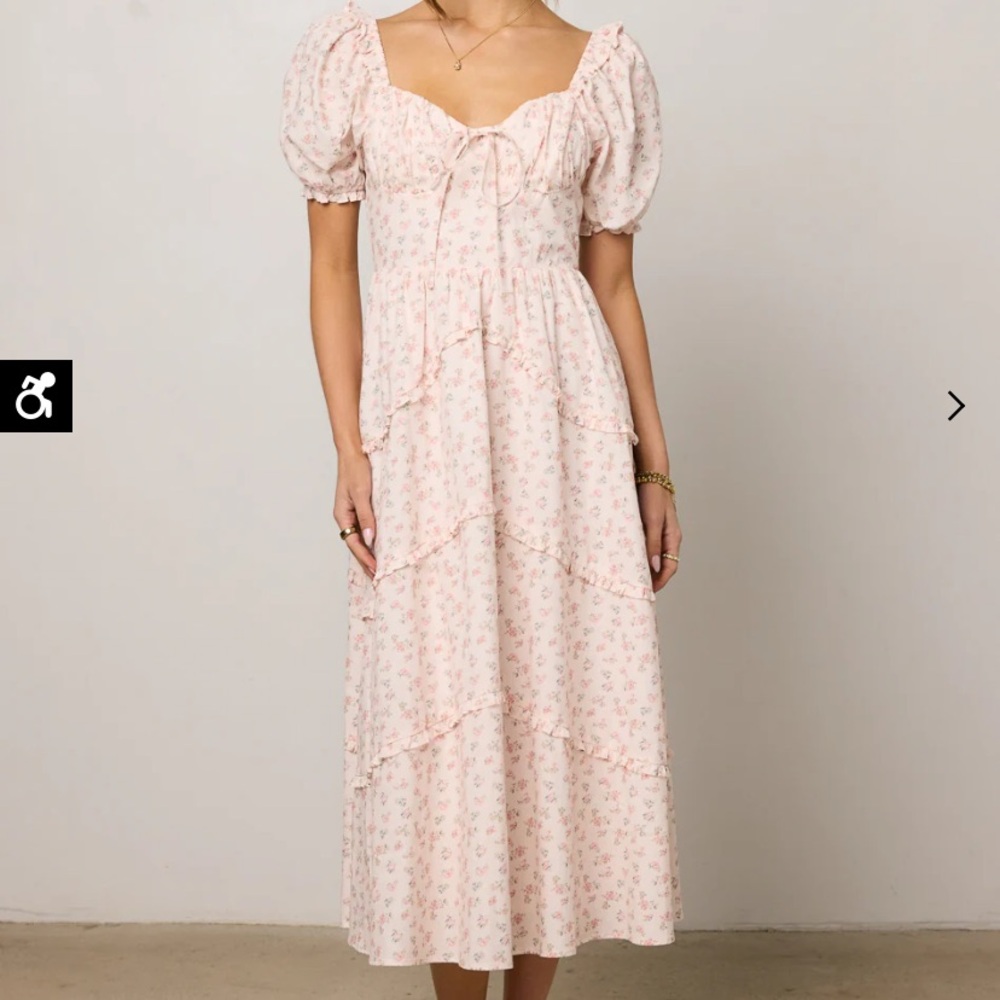 Bohme Pink Floral Puff Sleeve Midi Dress
